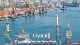  Presentation with container terminal - Presentation design having container terminal at russian port vladivostok background and a teal colored foreground