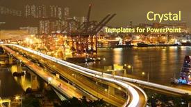  Presentation with terminal - Colorful slide deck enhanced with commerce international - cargo terminal and highway backdrop and a tawny brown colored foreground