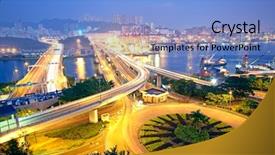  Presentation with urban economy development - Theme enhanced with transport operations - urban area dusk background and a  colored foreground