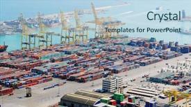  Presentation with port industry - Presentation theme having port terminal - view over barcelona harbor industry background and a sky blue colored foreground