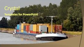  Presentation with container ship - Audience pleasing presentation consisting of containers in a barge near backdrop and a tawny brown colored foreground