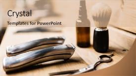  Presentation with barber - Cool new presentation theme with containing scissors electric shaver shaving backdrop and a lemonade colored foreground