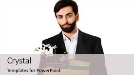  Presentation with personal belongings - Audience pleasing presentation design consisting of containment failure - businessman holding box with personal backdrop and a light gray colored foreground