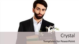  Presentation with personal belongings - Presentation theme featuring containment failure - businessman holding box with personal background and a  colored foreground