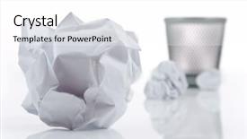  Presentation with failure - Audience pleasing presentation consisting of containment failure - crumbled paper and wastepaper basket backdrop and a white colored foreground