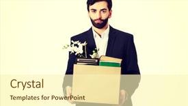  Presentation with personal belongings - Colorful slide deck enhanced with containment failure - fired businessman holding box backdrop and a  colored foreground