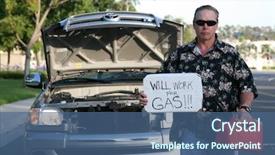  Presentation with gas turbine engine - Audience pleasing slides consisting of containment failure - man out of gas holds backdrop and a  colored foreground