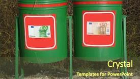  Presentation with labels - Presentation theme consisting of containment failure - two dustbins with euro labels background and a tawny brown colored foreground