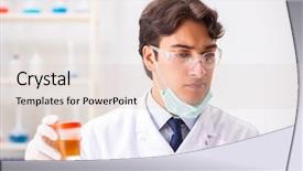  Presentation with lab - Slide set consisting of containment failure - young handsome chemist working background and a  colored foreground