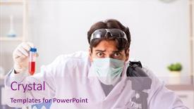  Presentation with chemist - Amazing PPT theme having containment failure - young handsome chemist working backdrop and a  colored foreground