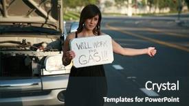  Presentation with gas - Colorful PPT theme enhanced with containment failure - young woman holds a will backdrop and a  colored foreground