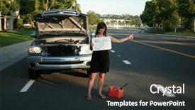  Presentation with black woman at gas station - Audience pleasing presentation theme consisting of containment failure - young woman holds a will backdrop and a  colored foreground