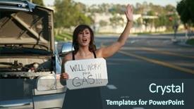  Presentation with black woman at gas station - Amazing PPT theme having containment failure - young woman holds a will backdrop and a  colored foreground