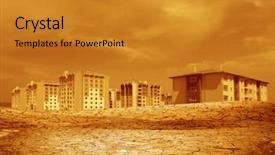  Presentation with buildings - Beautiful PPT theme featuring contaminacion agua - image of dried soil backdrop and a gold colored foreground