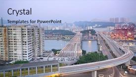  Presentation with urban farming project - Audience pleasing presentation design consisting of conteiner ships operations - urban area dusk backdrop and a  colored foreground