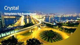  Presentation with dusk - Colorful slide deck enhanced with conteiner ships operations - urban area dusk backdrop and a  colored foreground