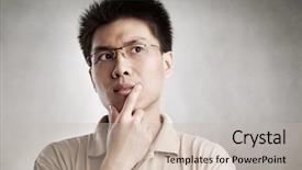  Presentation with processing - PPT layouts enhanced with contemplate chinese man series from several expression with vignetting and color hue in post processing background and a soft green colored foreground