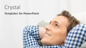  Presentation with contemplating - Audience pleasing presentation consisting of contemplating happy young man lying on sofa backdrop and a white colored foreground