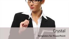  Presentation with personal - Theme having contemplative career woman holds her personal organizer background and a light gray colored foreground