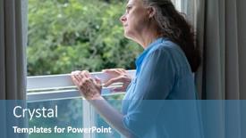  Presentation with house window - Slides featuring contemplative-caucasian-senior-woman-looking background and a teal colored foreground