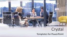  Presentation with young business people - Slide set consisting of contemporary - group of a young business background and a light blue colored foreground