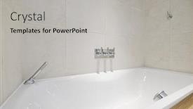  Presentation with tub - Slides consisting of contemporary bath tub with shower attachment and wall mount chrome tap background and a light gray colored foreground