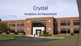  Presentation with business building blocks - Colorful presentation design enhanced with contemporary brick business building backdrop and a sky blue colored foreground