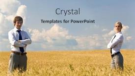  Presentation with partners - Slide set with contemporary business partners standing in wheat field background and a light blue colored foreground