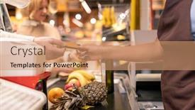  Presentation with apron - Beautiful PPT layouts featuring contemporary-cashier-in-brown-apron backdrop and a coral colored foreground