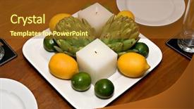  Presentation with flicking candles - Slide deck featuring contemporary centerpiece with candles artichokes background and a  colored foreground