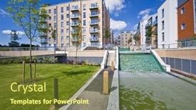  Presentation with stream - Presentation enhanced with contemporary development with water stream and park background and a tawny brown colored foreground