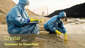  Presentation with polluted - Beautiful PPT theme featuring contemporary-ecologists-in-protective-coveralls backdrop and a tawny brown colored foreground