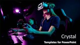  Presentation with monitor computer - Presentation theme consisting of contemporary-eenage-girl-in-vr background and a black colored foreground