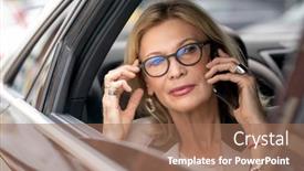  Presentation with long hair - PPT layouts enhanced with contemporary-elegant-mature-businesswoman background and a coral colored foreground