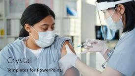  Presentation with vaccination - Slide set featuring contemporary-female-clinician-in-uniform background and a light blue colored foreground