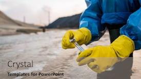  Presentation with rubber gloves - Theme having contemporary-female-ecologist-in-rubber background and a light gray colored foreground