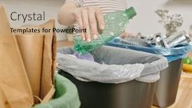  Presentation with bin - Audience pleasing PPT theme consisting of contemporary-female-holding-plastic-bottle backdrop and a coral colored foreground