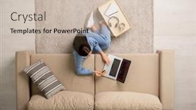  Presentation with pay - PPT theme consisting of contemporary-female-in-blue-pajamas background and a soft green colored foreground