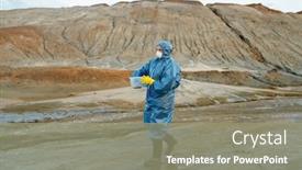  Presentation with rubber gloves - PPT layouts enhanced with contemporary-female-scientist-in-protective background and a gray colored foreground