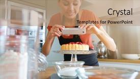  Presentation with blogger - PPT layouts consisting of contemporary food - blogger taking picture of cake background and a coral colored foreground