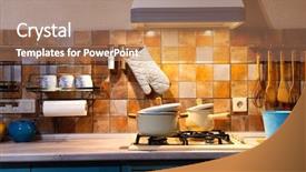  Presentation with blue hydrangeas - PPT theme consisting of contemporary food - interior blue kitchen preparing lunch background and a coral colored foreground