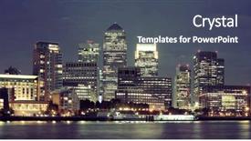  Presentation with london - Beautiful PPT theme featuring contemporary history - canary wharf business district backdrop and a  colored foreground
