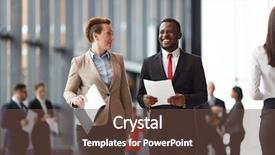  Presentation with intercultural - Audience pleasing PPT theme consisting of contemporary intercultural colleagues in formalwear backdrop and a tawny brown colored foreground