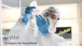  Presentation with chemical reaction - Cool new theme with contemporary-lab-worker-in-protective backdrop and a light gray colored foreground