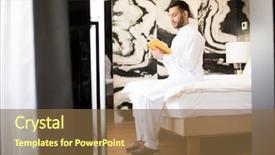  Presentation with hotel business - Colorful presentation theme enhanced with contemporary man in white clothes backdrop and a tawny brown colored foreground