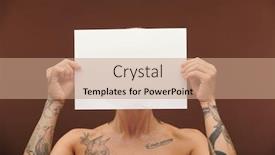  Presentation with female - Audience pleasing theme consisting of contemporary-manlike-female-with-tattoos backdrop and a coral colored foreground