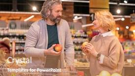  Presentation with products supermarket - Slide deck having contemporary-mature-couple-with-shopping background and a coral colored foreground