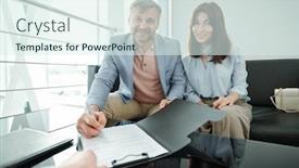  Presentation with car buying - Presentation theme enhanced with contemporary-middle-aged-couple-signing background and a sky blue colored foreground
