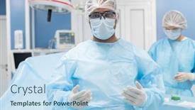  Presentation with race - Colorful PPT layouts enhanced with contemporary-mixed-race-male-surgeon backdrop and a light blue colored foreground