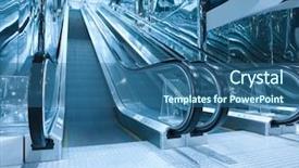  Presentation with moving business - PPT theme enhanced with contemporary moving escalator stairs inside background and a ocean colored foreground